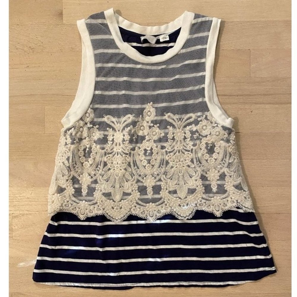 Anthropologie Postmark embroidered mesh top size Small